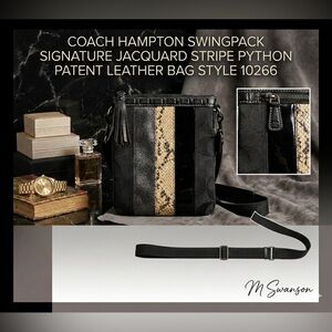 COACH Hampton Swingpack Signature Jacquard Stripe Python Patent Leather